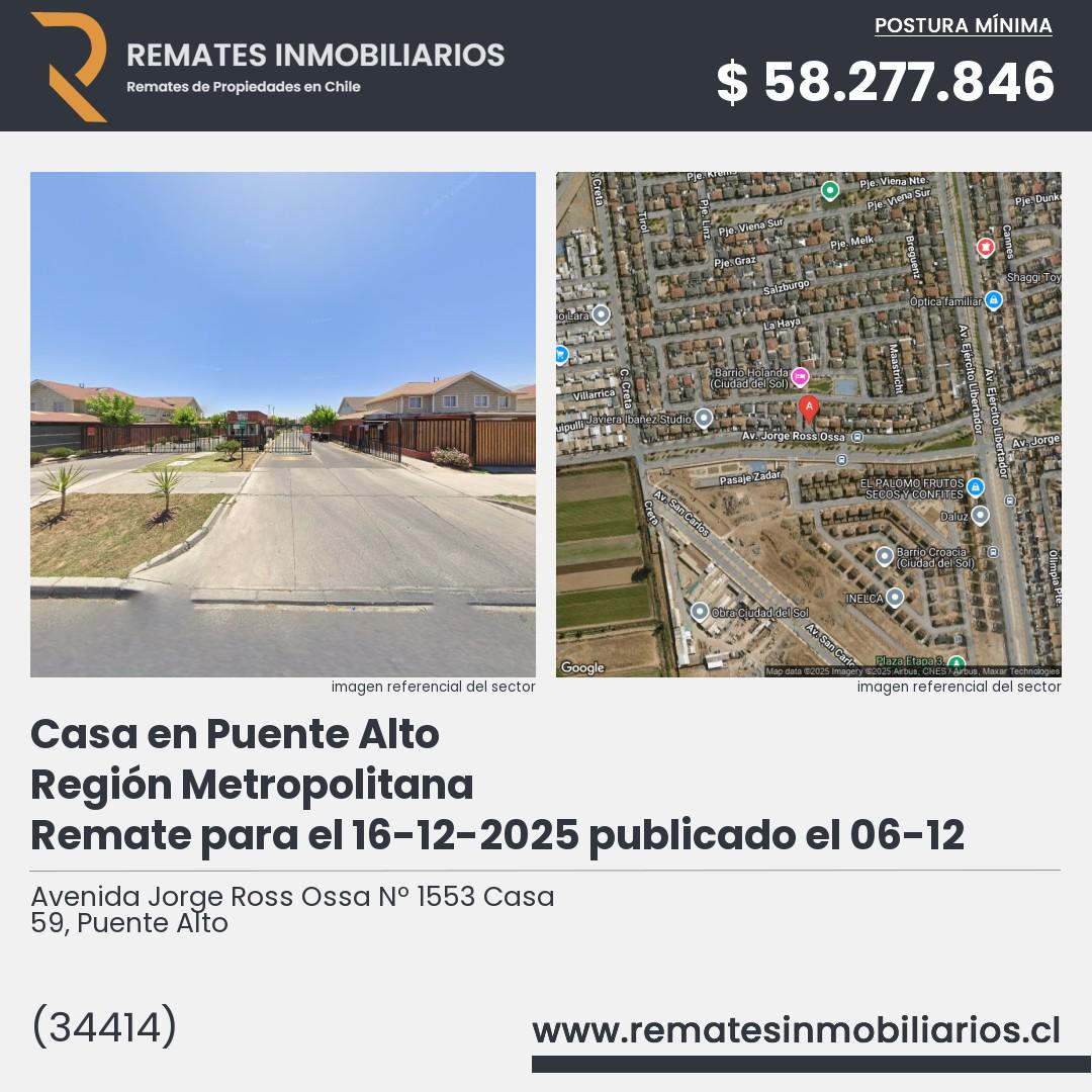 Imagen ficha Avenida Jorge Ross Ossa Nº 1553 Casa 59, Puente Alto