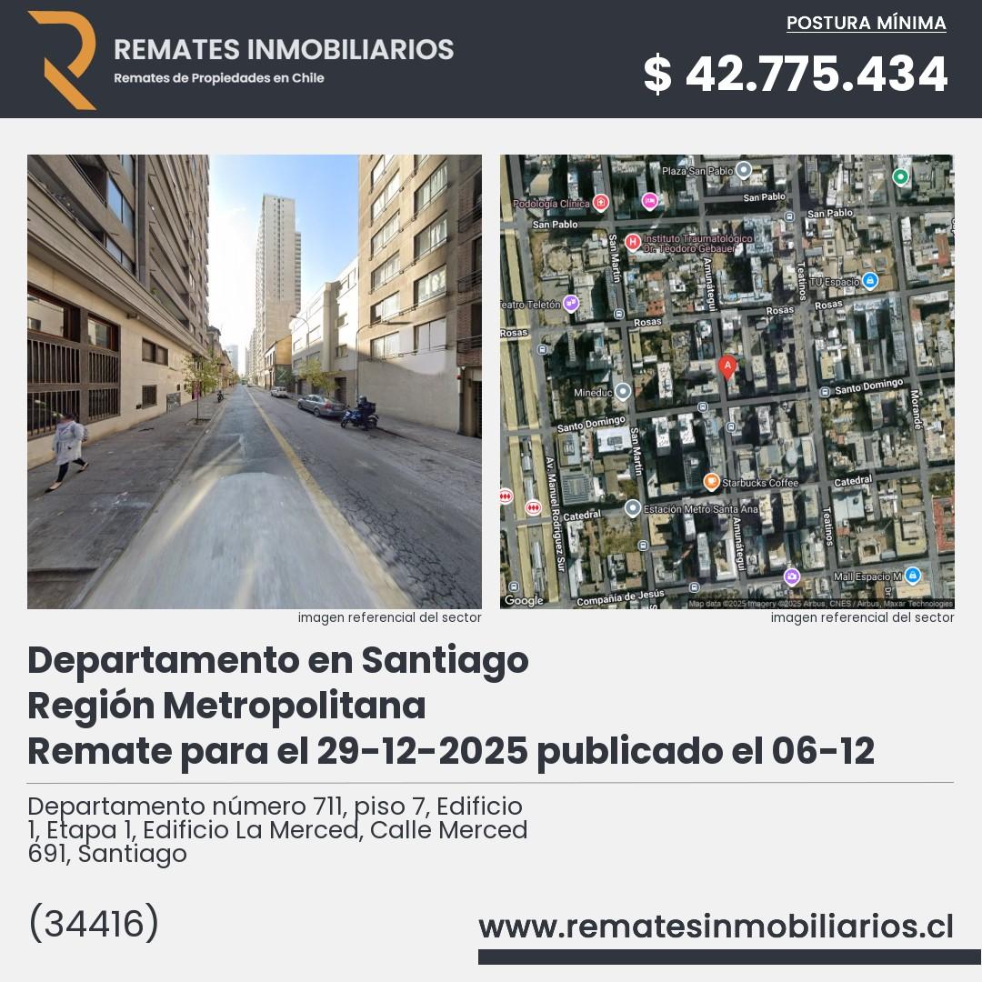 Imagen ficha Departamento número 711, piso 7, Edificio 1, Etapa 1, Edificio La Merced, Calle Merced 691, Santiago
