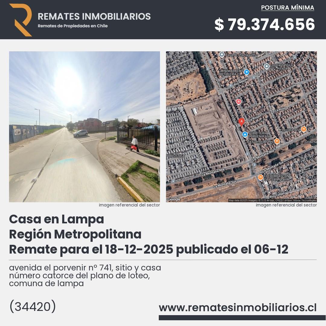 Imagen ficha avenida el porvenir nº 741, sitio y casa número catorce del plano de loteo, comuna de lampa