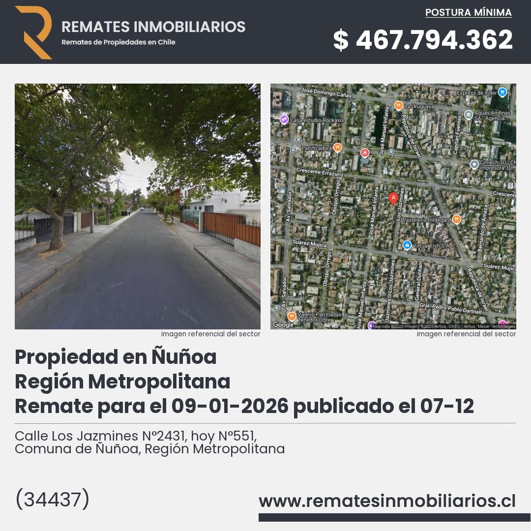 Imagen ficha Calle Los Jazmines N°2431, hoy N°551, Comuna de Ñuñoa, Región Metropolitana