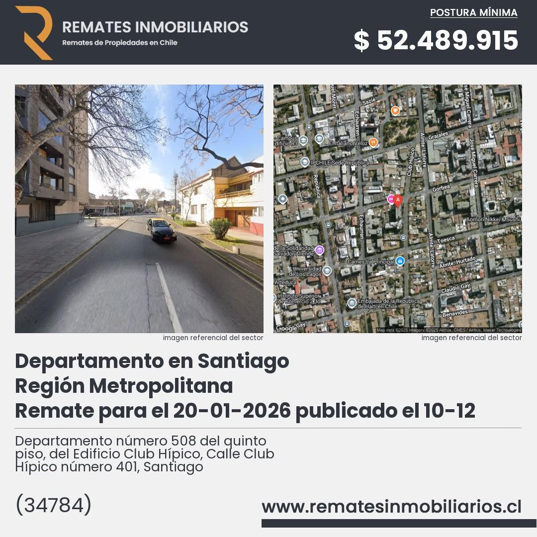 Imagen ficha Departamento número 508 del quinto piso, del Edificio Club Hípico, Calle Club Hípico número 401, Santiago