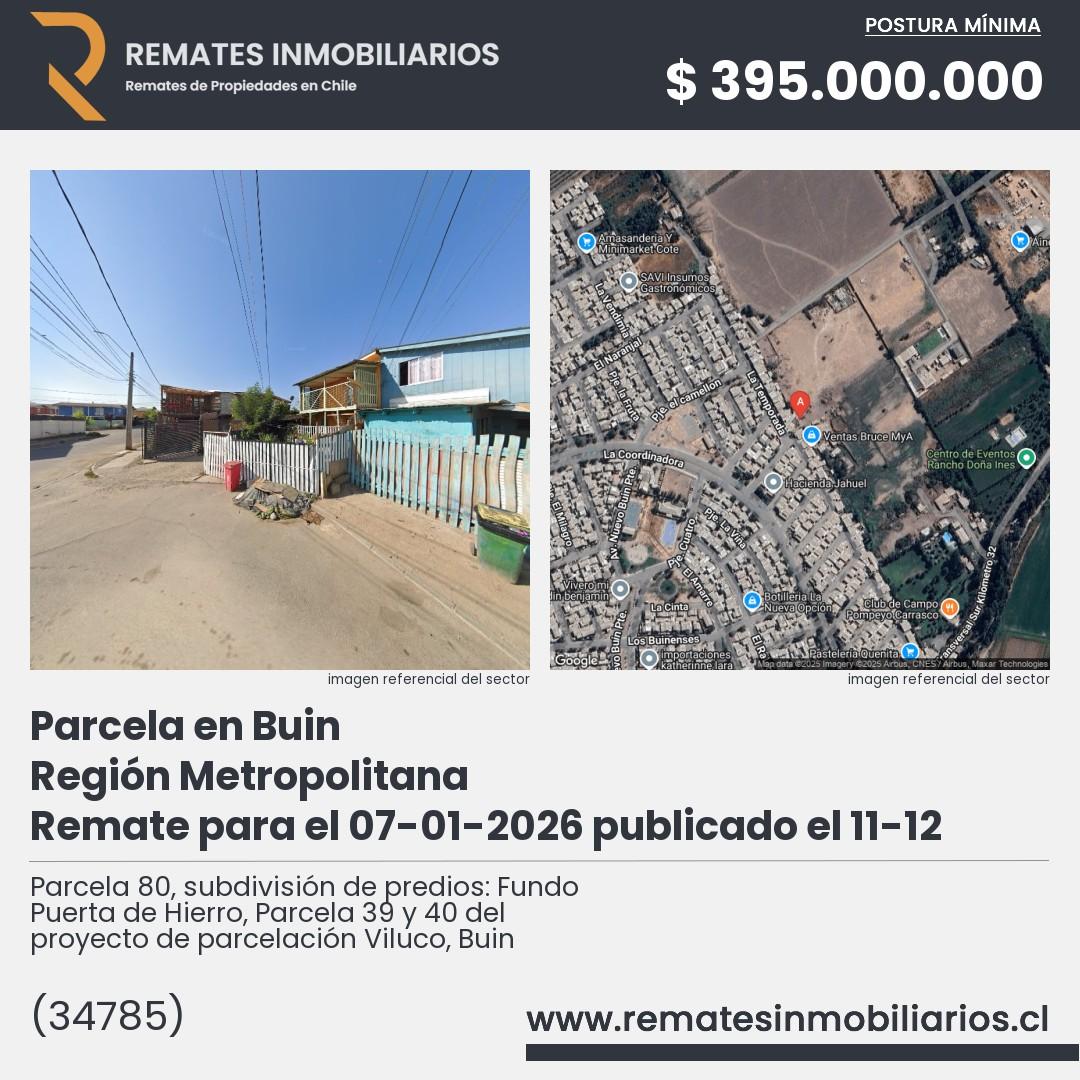 Imagen ficha Parcela 80, subdivisión de predios: Fundo Puerta de Hierro, Parcela 39 y 40 del proyecto de parcelación Viluco, Buin