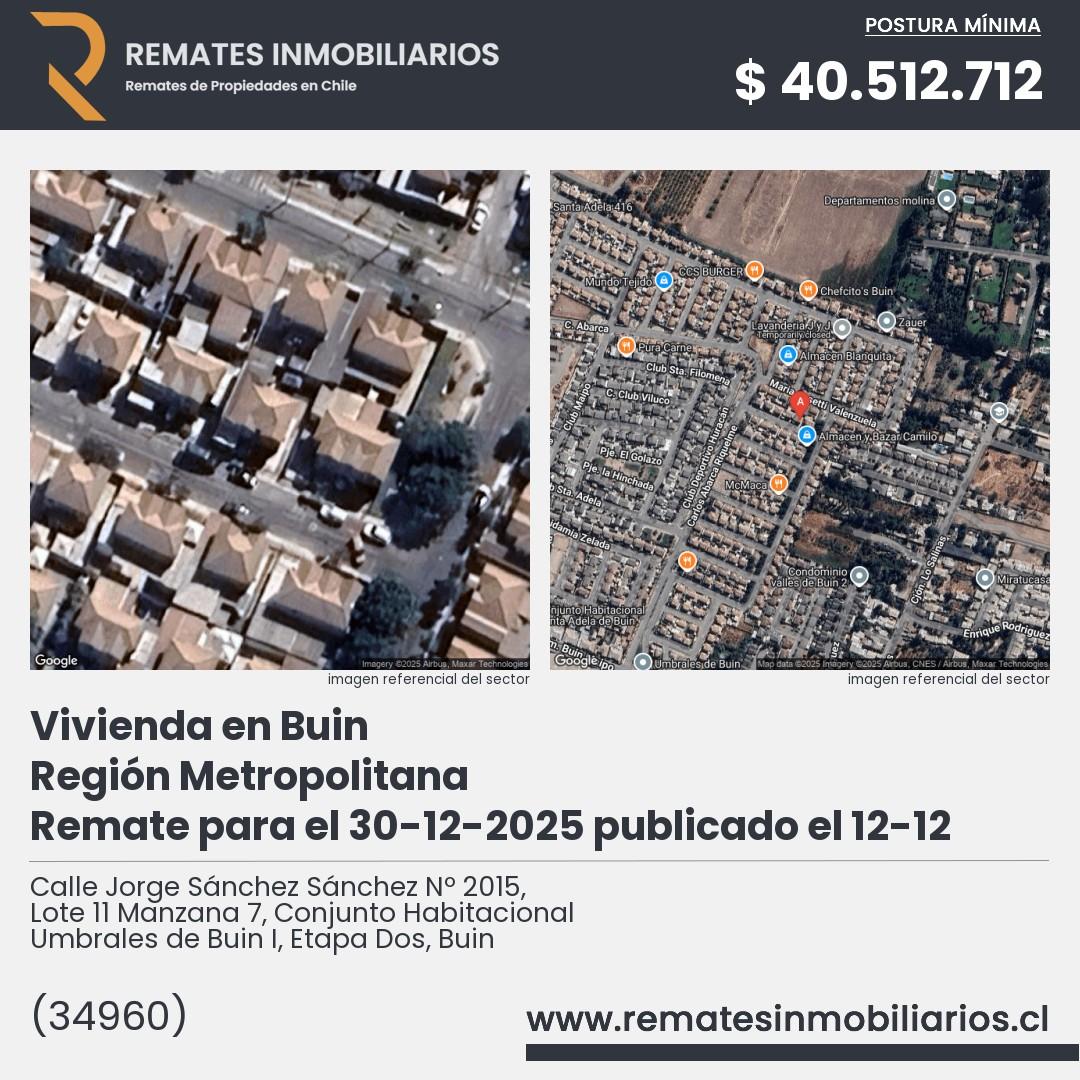 Imagen ficha Calle Jorge Sánchez Sánchez Nº 2015, Lote 11 Manzana 7, Conjunto Habitacional Umbrales de Buin I, Etapa Dos, Buin