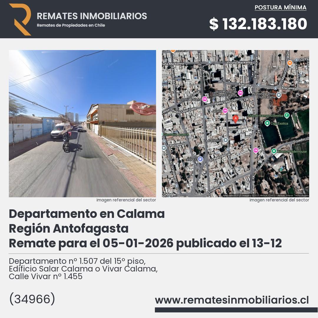 Imagen ficha Departamento nº 1.507 del 15º piso, Edificio Salar Calama o Vivar Calama, Calle Vivar nº 1.455