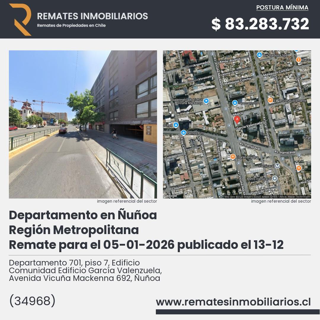 Imagen ficha Departamento 701, piso 7, Edificio Comunidad Edificio García Valenzuela, Avenida Vicuña Mackenna 692, Ñuñoa