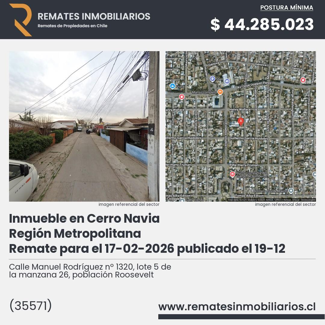 Imagen ficha Calle Manuel Rodríguez nº 1320, lote 5 de la manzana 26, población Roosevelt