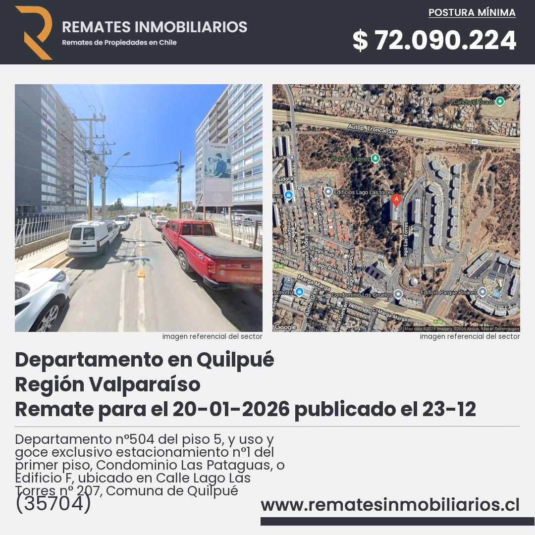 Imagen ficha Departamento n°504 del piso 5, y uso y goce exclusivo estacionamiento n°1 del primer piso, Condominio Las Pataguas, o Edificio F, ubicado en Calle Lago Las Torres n° 207, Comuna de Quilpué