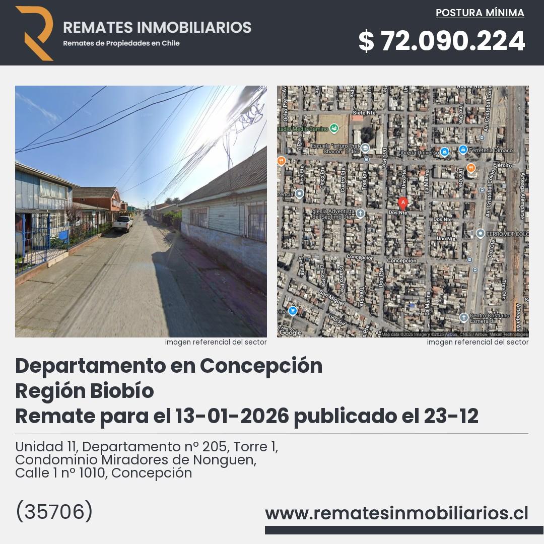 Imagen ficha Unidad 11, Departamento nº 205, Torre 1, Condominio Miradores de Nonguen, Calle 1 nº 1010, Concepción