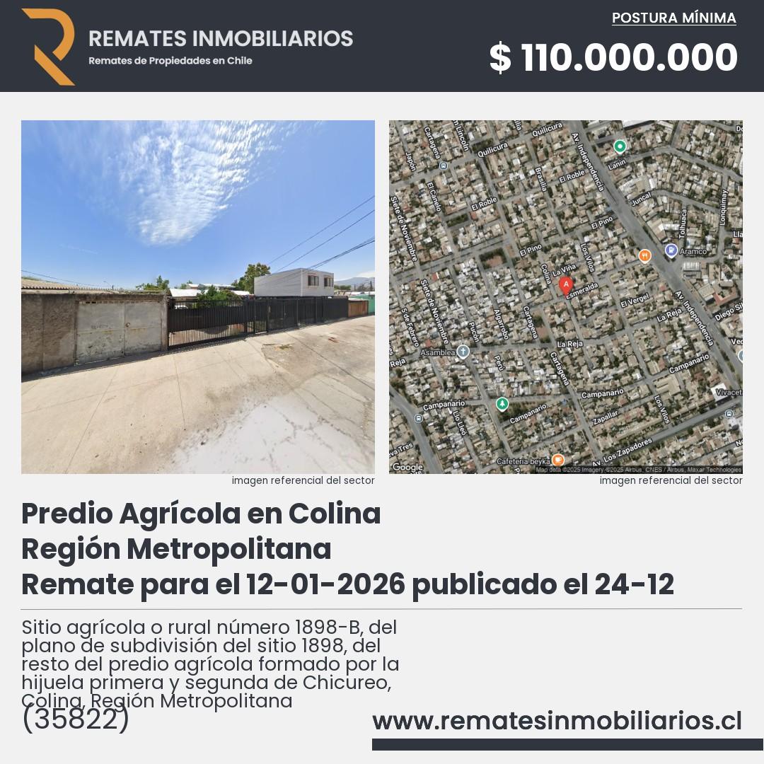 Imagen ficha Sitio agrícola o rural número 1898-B, del plano de subdivisión del sitio 1898, del resto del predio agrícola formado por la hijuela primera y segunda de Chicureo, Colina, Región Metropolitana