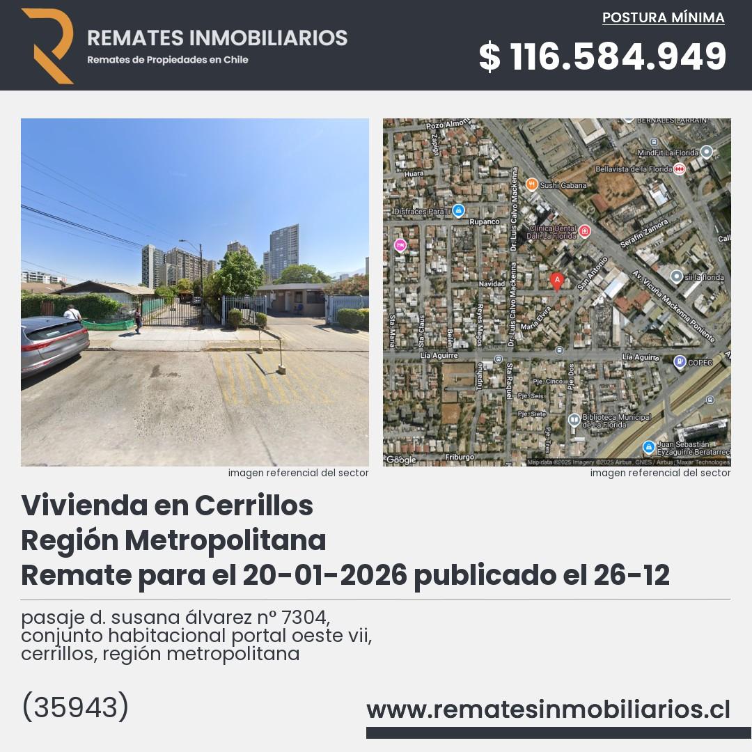 Imagen ficha pasaje d. susana álvarez n° 7304, conjunto habitacional portal oeste vii, cerrillos, región metropolitana