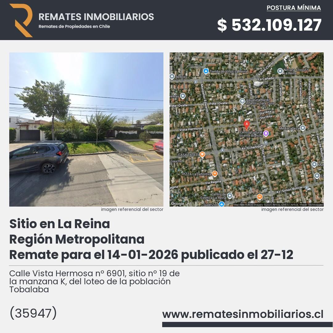 Imagen ficha Calle Vista Hermosa nº 6901, sitio nº 19 de la manzana K, del loteo de la población Tobalaba