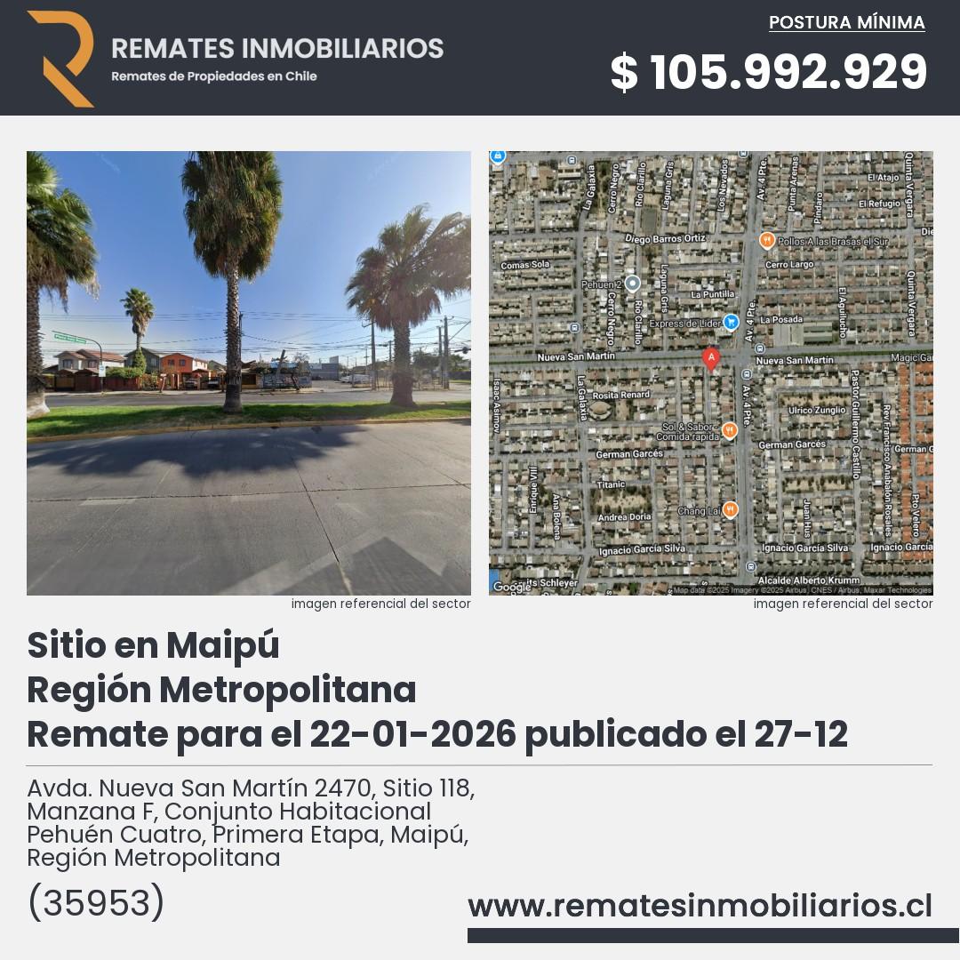 Imagen ficha Avda. Nueva San Martín 2470, Sitio 118, Manzana F, Conjunto Habitacional Pehuén Cuatro, Primera Etapa, Maipú, Región Metropolitana
