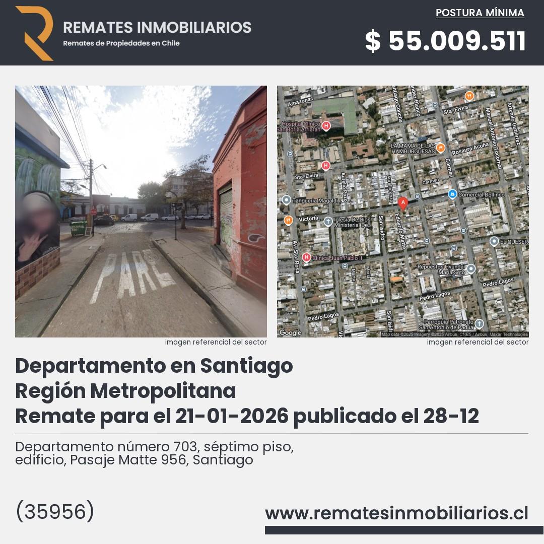Imagen ficha Departamento número 703, séptimo piso, edificio, Pasaje Matte 956, Santiago