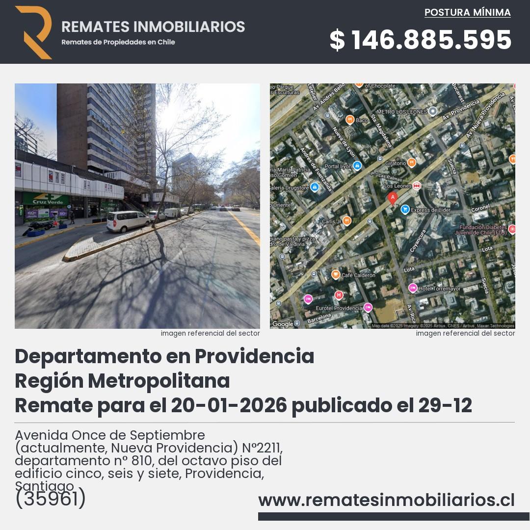 Imagen ficha Avenida Once de Septiembre (actualmente, Nueva Providencia) N°2211, departamento n° 810, del octavo piso del edificio cinco, seis y siete, Providencia, Santiago