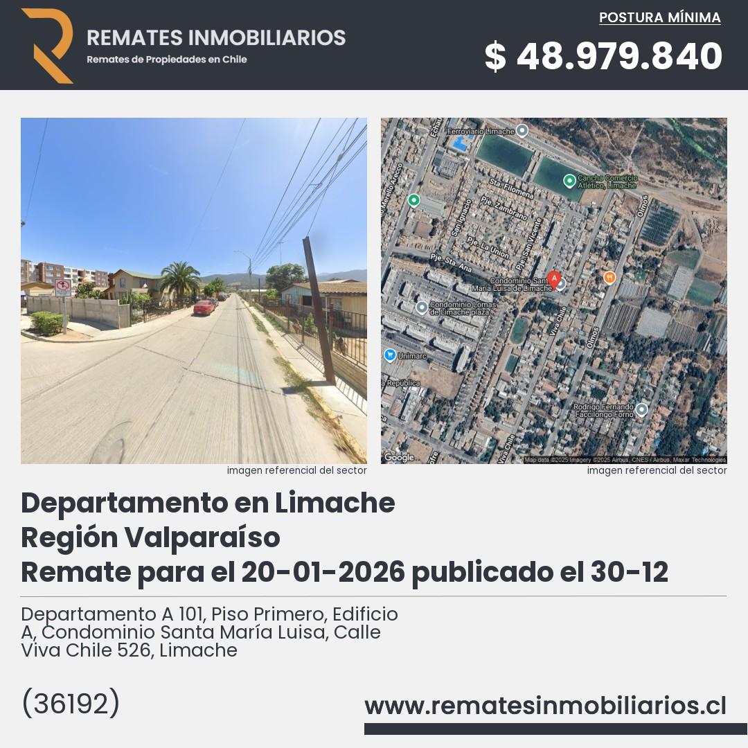Imagen ficha Departamento A 101, Piso Primero, Edificio A, Condominio Santa María Luisa, Calle Viva Chile 526, Limache