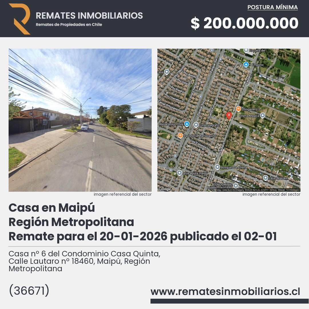 Imagen ficha Casa nº 6 del Condominio Casa Quinta, Calle Lautaro nº 18460, Maipú, Región Metropolitana