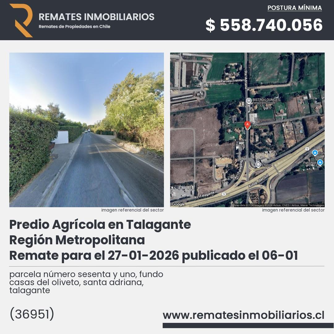 Imagen ficha parcela número sesenta y uno, fundo casas del oliveto, santa adriana, talagante