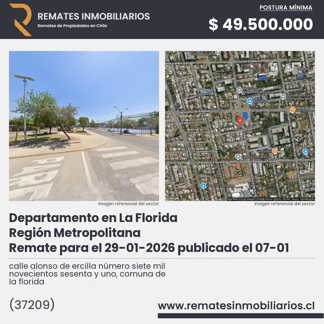 Imagen ficha calle alonso de ercilla número siete mil novecientos sesenta y uno, comuna de la florida