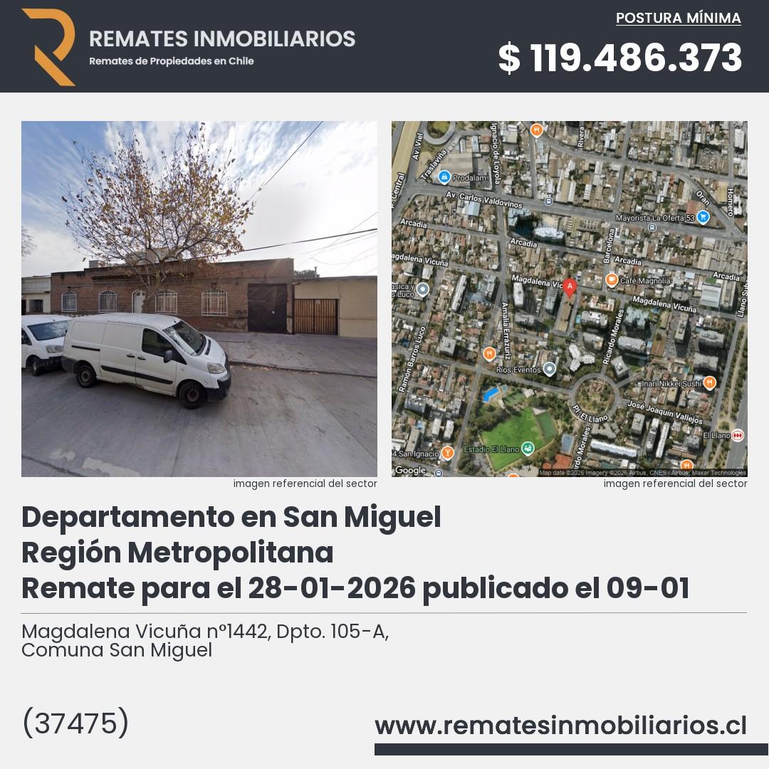 Imagen ficha Magdalena Vicuña n°1442, Dpto. 105-A, Comuna San Miguel