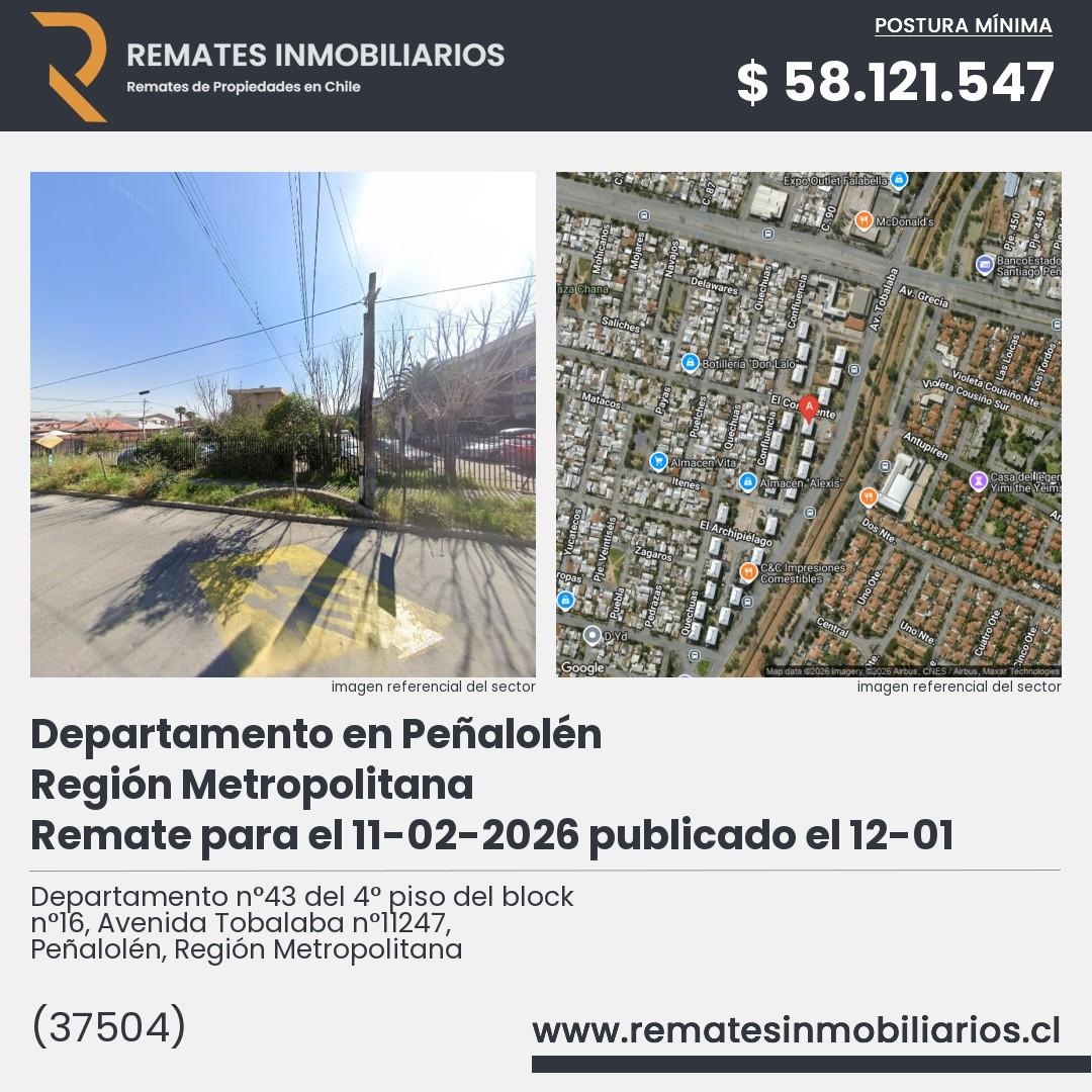 Imagen ficha Departamento n°43 del 4° piso del block n°16, Avenida Tobalaba n°11247, Peñalolén, Región Metropolitana
