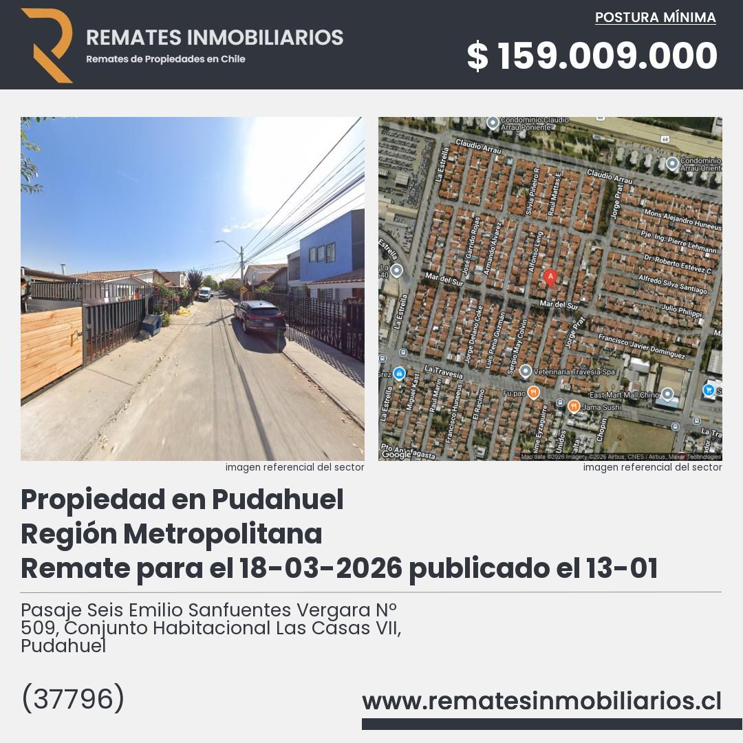 Imagen ficha Pasaje Seis Emilio Sanfuentes Vergara Nº 509, Conjunto Habitacional Las Casas VII, Pudahuel