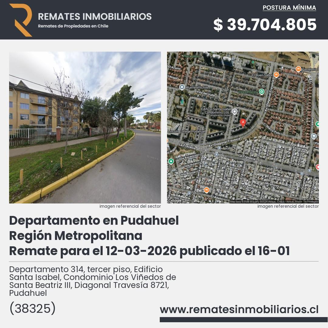 Imagen ficha Departamento 314, tercer piso, Edificio Santa Isabel, Condominio Los Viñedos de Santa Beatriz III, Diagonal Travesía 8721, Pudahuel