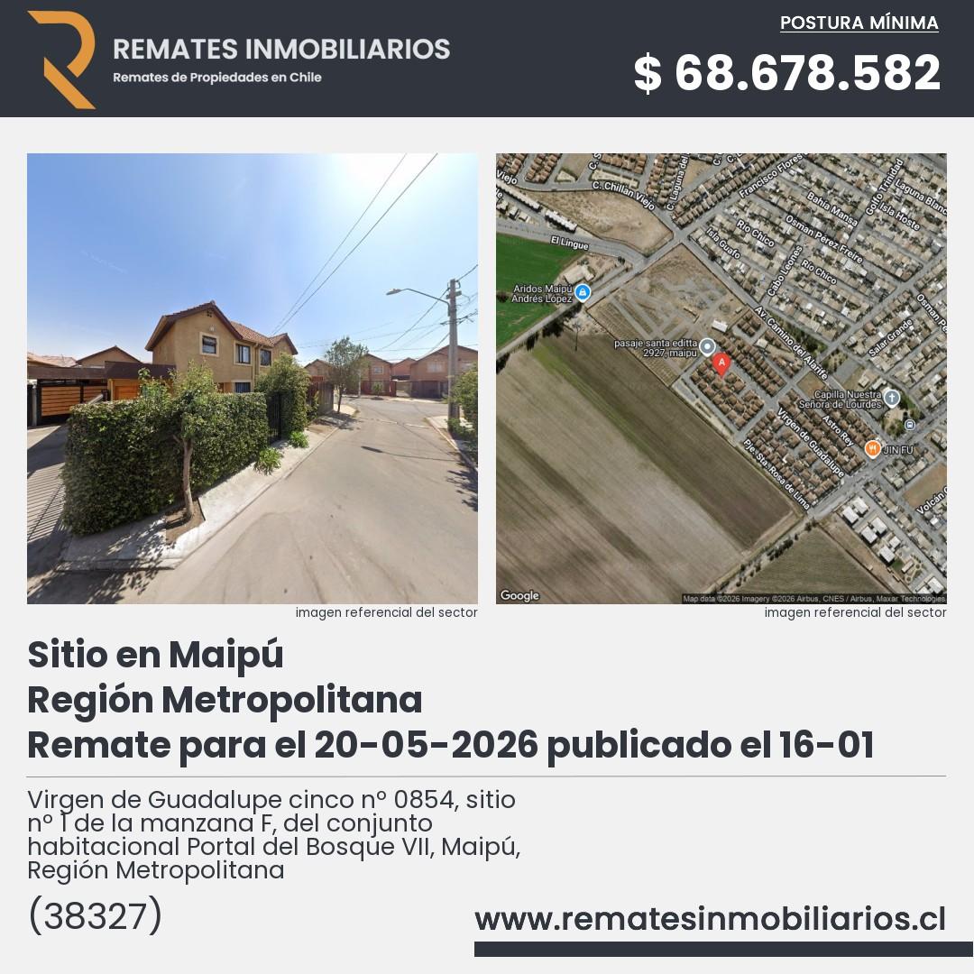 Imagen ficha Virgen de Guadalupe cinco nº 0854, sitio nº 1 de la manzana F, del conjunto habitacional Portal del Bosque VII, Maipú, Región Metropolitana