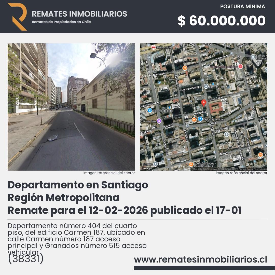 Imagen ficha Departamento número 404 del cuarto piso, del edificio Carmen 187, ubicado en calle Carmen número 187 acceso principal y Granados número 515 acceso vehicular