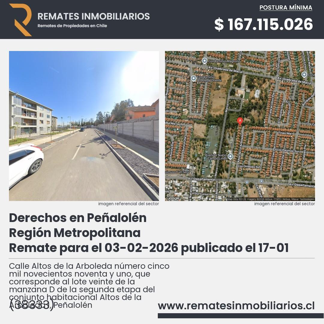 Imagen ficha Calle Altos de la Arboleda número cinco mil novecientos noventa y uno, que corresponde al lote veinte de la manzana D de la segunda etapa del conjunto habitacional Altos de la Arboleda I, Peñalolén