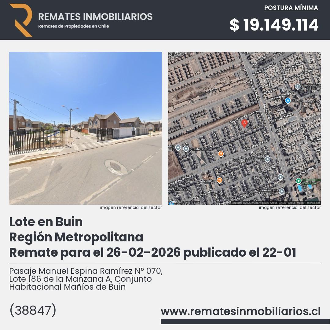 Imagen ficha Pasaje Manuel Espina Ramírez N° 070, Lote 186 de la Manzana A, Conjunto Habitacional Mañíos de Buin
