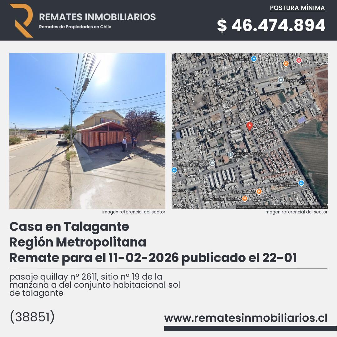 Imagen ficha pasaje quillay nº 2611, sitio nº 19 de la manzana a del conjunto habitacional sol de talagante