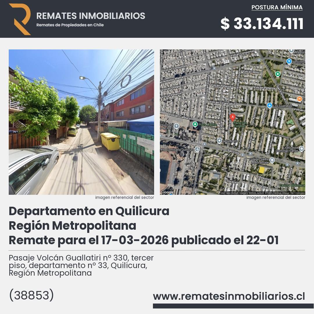 Imagen ficha Pasaje Volcán Guallatiri nº 330, tercer piso, departamento nº 33, Quilicura, Región Metropolitana