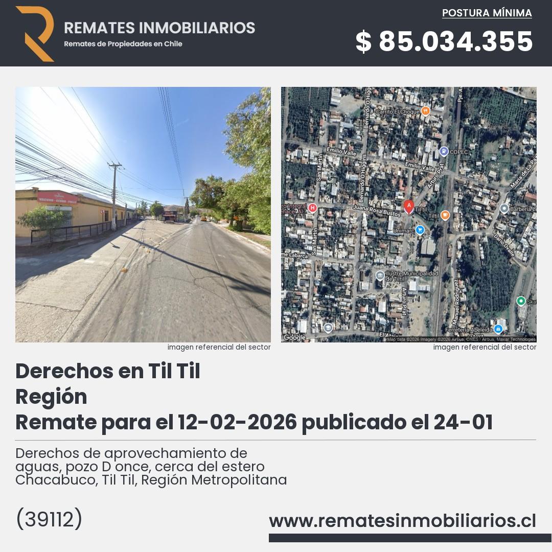 Imagen ficha Derechos de aprovechamiento de aguas, pozo D once, cerca del estero Chacabuco, Til Til, Región Metropolitana