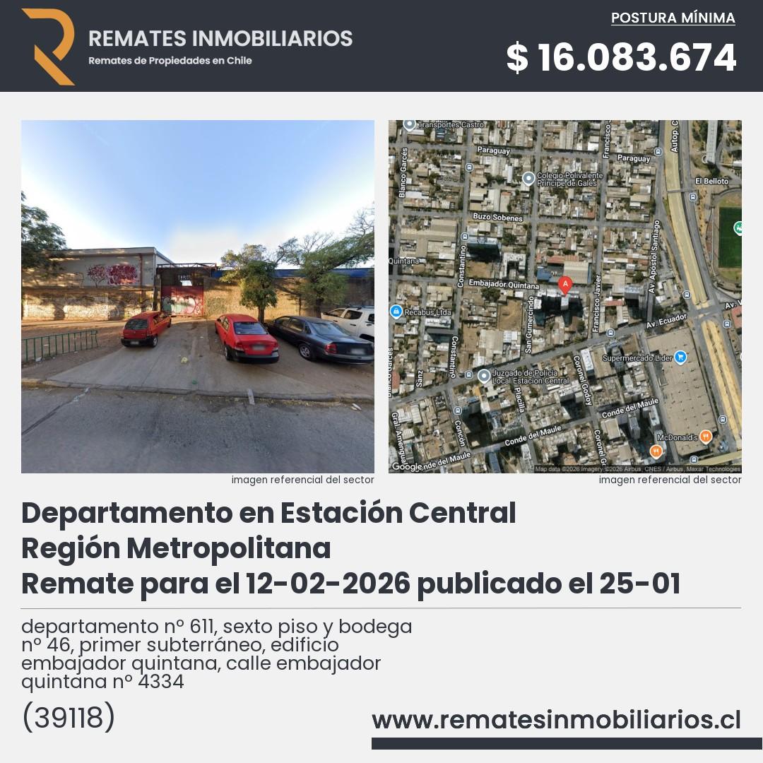 Imagen ficha departamento nº 611, sexto piso y bodega nº 46, primer subterráneo, edificio embajador quintana, calle embajador quintana nº 4334