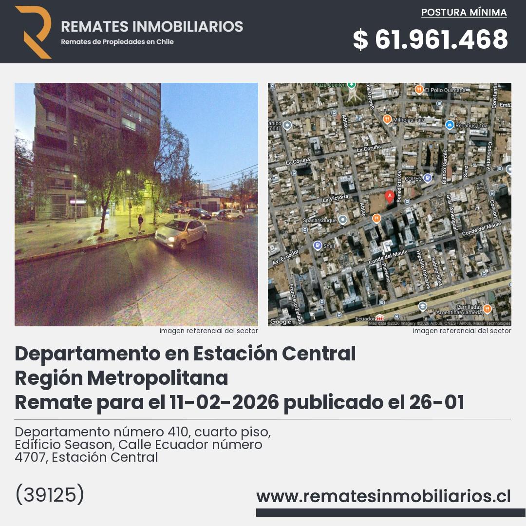 Imagen ficha Departamento número 410, cuarto piso, Edificio Season, Calle Ecuador número 4707, Estación Central