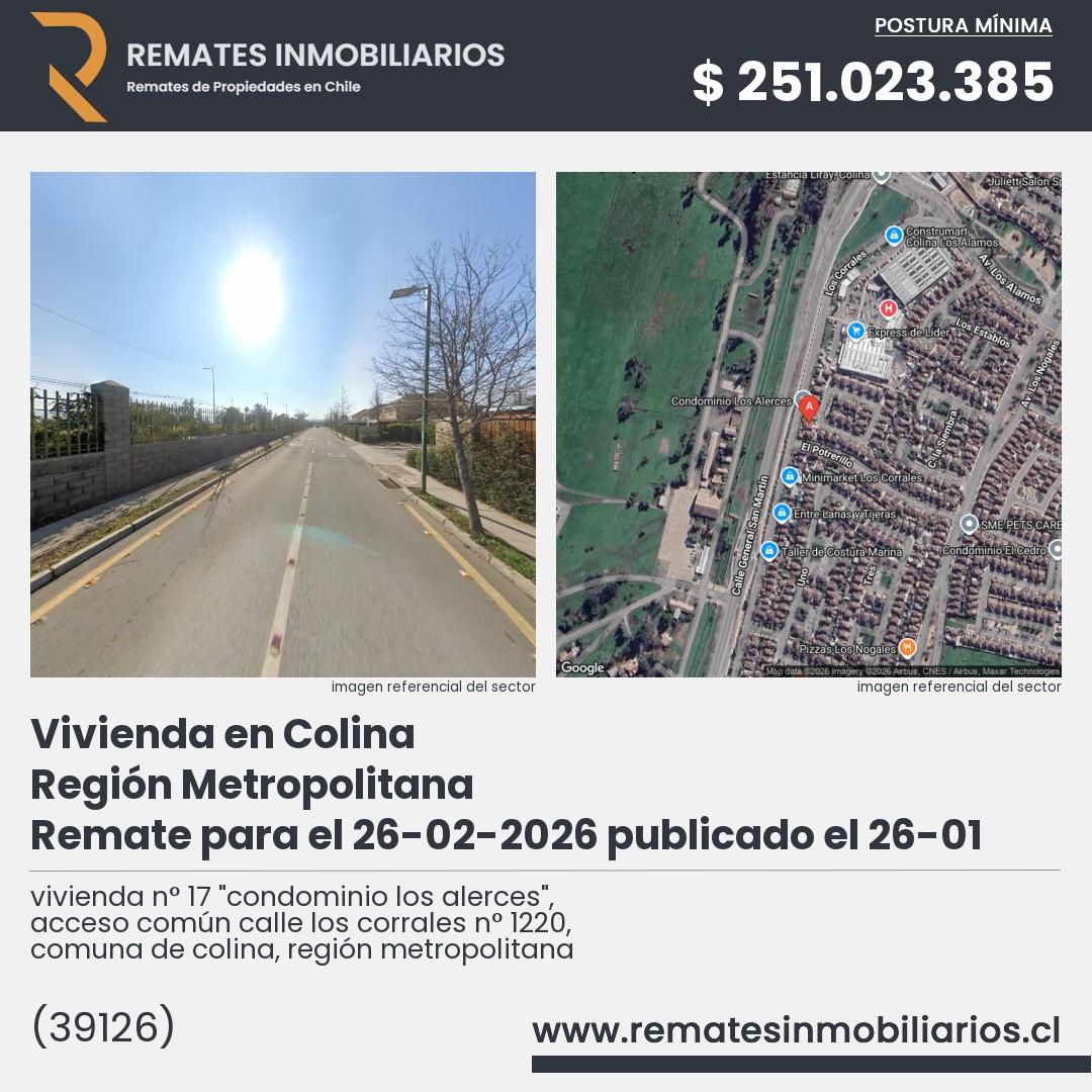 Imagen ficha vivienda n° 17 "condominio los alerces", acceso común calle los corrales n° 1220, comuna de colina, región metropolitana