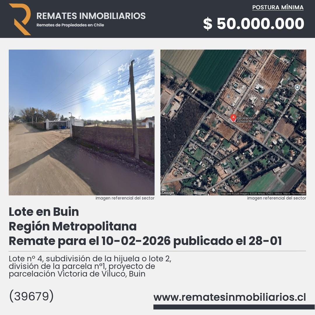 Imagen ficha Lote nº 4, subdivisión de la hijuela o lote 2, división de la parcela n°1, proyecto de parcelación Victoria de Viluco, Buin