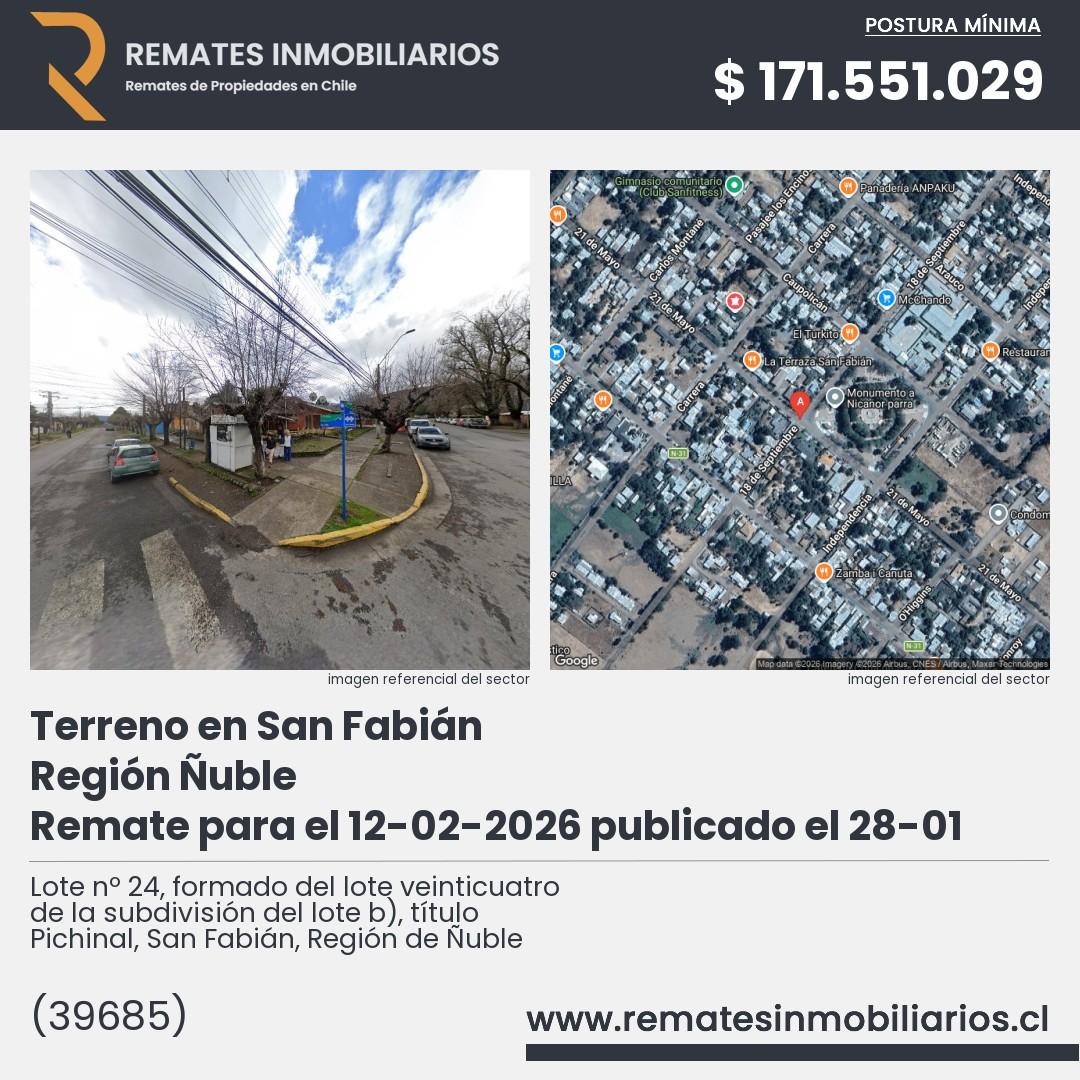 Imagen ficha Lote nº 24, formado del lote veinticuatro de la subdivisión del lote b), título Pichinal, San Fabián, Región de Ñuble