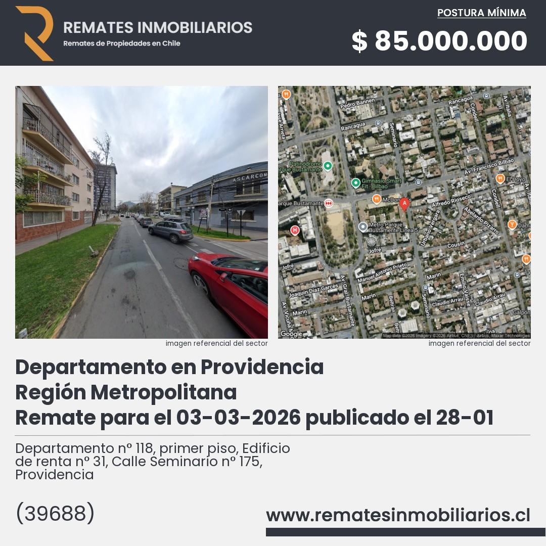 Imagen ficha Departamento n° 118, primer piso, Edificio de renta n° 31, Calle Seminario n° 175, Providencia