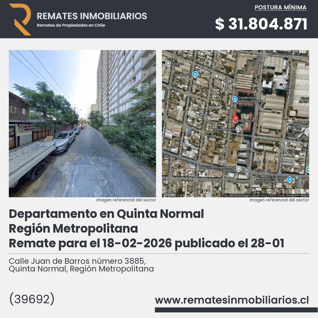 Imagen ficha Calle Juan de Barros número 3885, Quinta Normal, Región Metropolitana