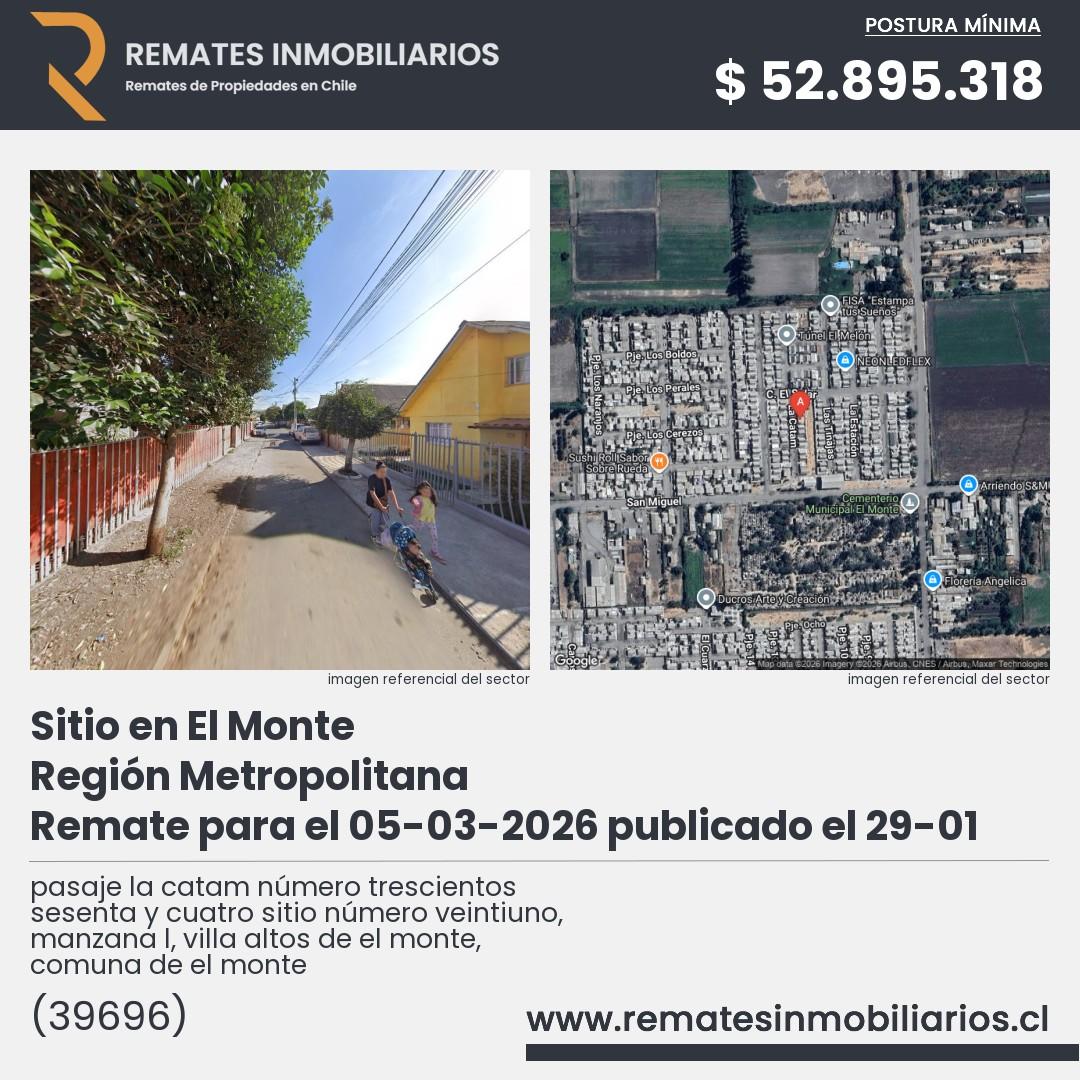 Imagen ficha pasaje la catam número trescientos sesenta y cuatro sitio número veintiuno, manzana l, villa altos de el monte, comuna de el monte