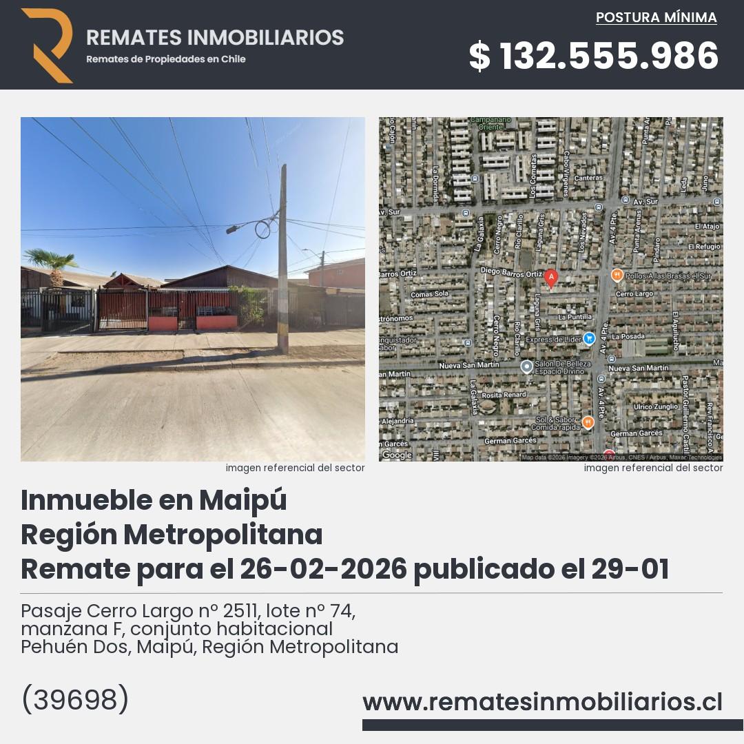 Imagen ficha Pasaje Cerro Largo nº 2511, lote nº 74, manzana F, conjunto habitacional Pehuén Dos, Maipú, Región Metropolitana