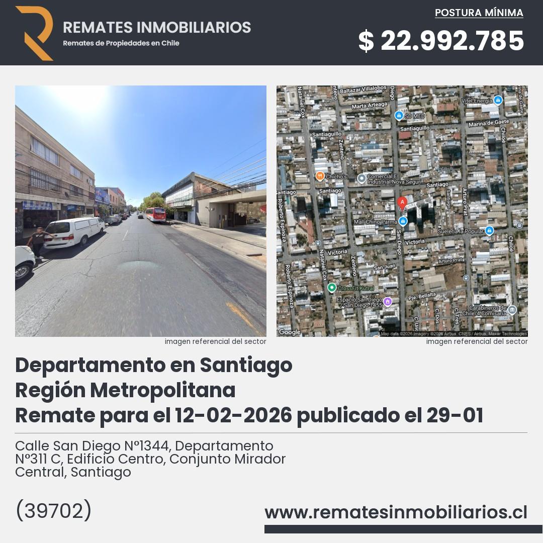 Imagen ficha Calle San Diego N°1344, Departamento N°311 C, Edificio Centro, Conjunto Mirador Central, Santiago