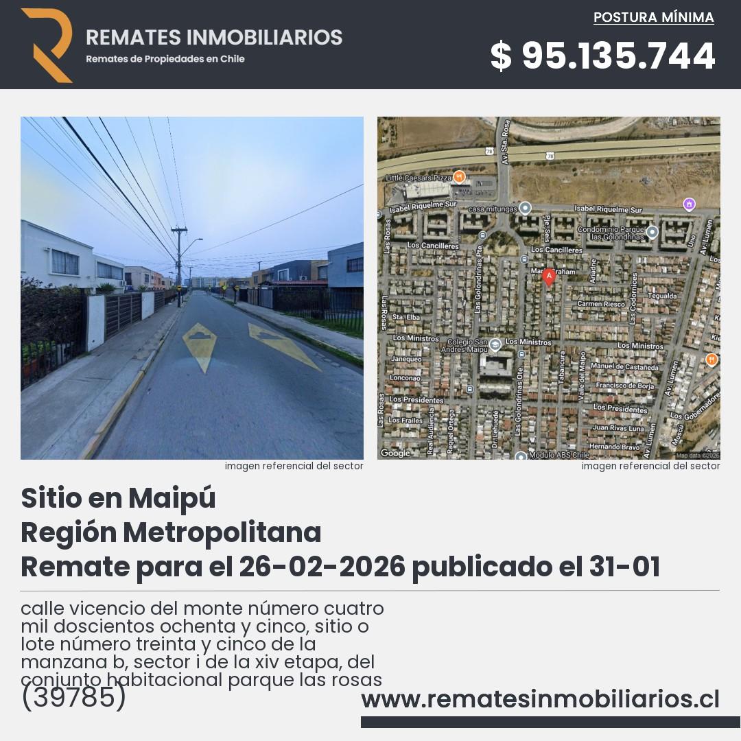 Imagen ficha calle vicencio del monte número cuatro mil doscientos ochenta y cinco, sitio o lote número treinta y cinco de la manzana b, sector i de la xiv etapa, del conjunto habitacional parque las rosas