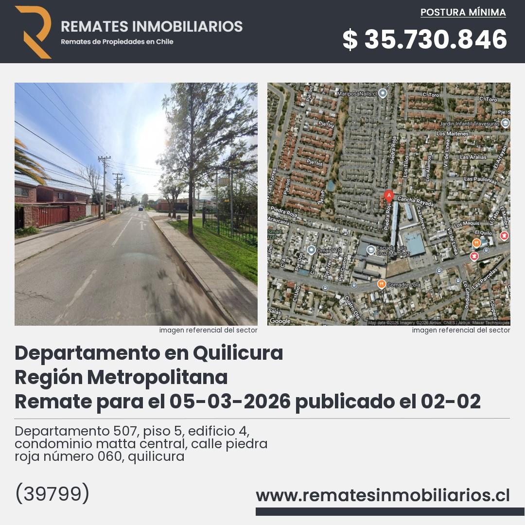Imagen ficha Departamento 507, piso 5, edificio 4, condominio matta central, calle piedra roja número 060, quilicura