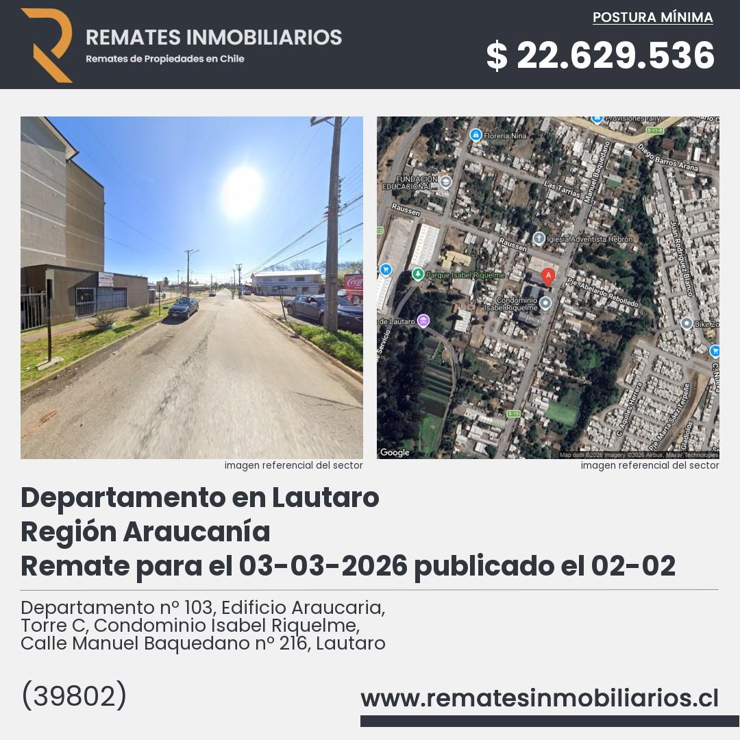 Imagen ficha Departamento nº 103, Edificio Araucaria, Torre C, Condominio Isabel Riquelme, Calle Manuel Baquedano nº 216, Lautaro
