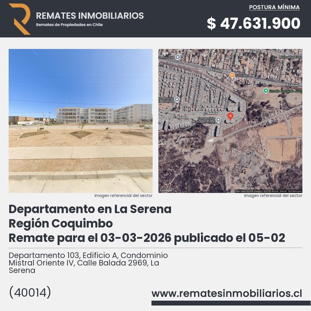Imagen ficha Departamento 103, Edificio A, Condominio Mistral Oriente IV, Calle Balada 2969, La Serena