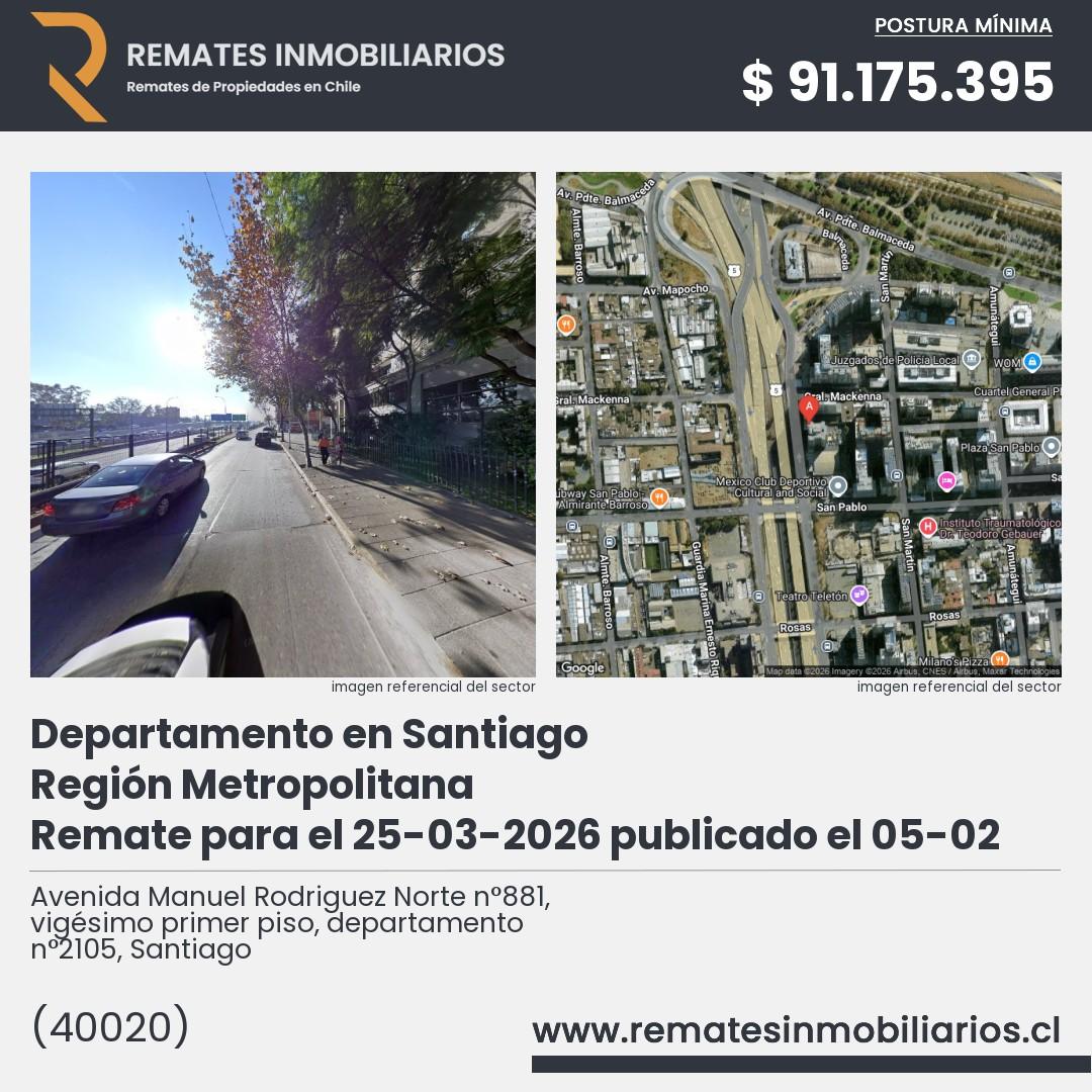 Imagen ficha Avenida Manuel Rodriguez Norte n°881, vigésimo primer piso, departamento n°2105, Santiago