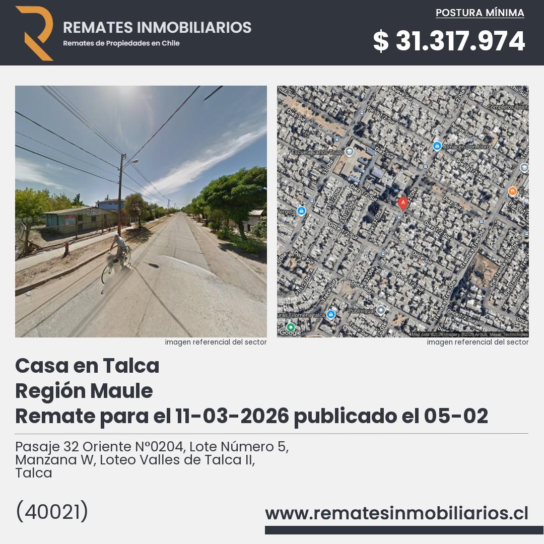 Imagen ficha Pasaje 32 Oriente N°0204, Lote Número 5, Manzana W, Loteo Valles de Talca II, Talca