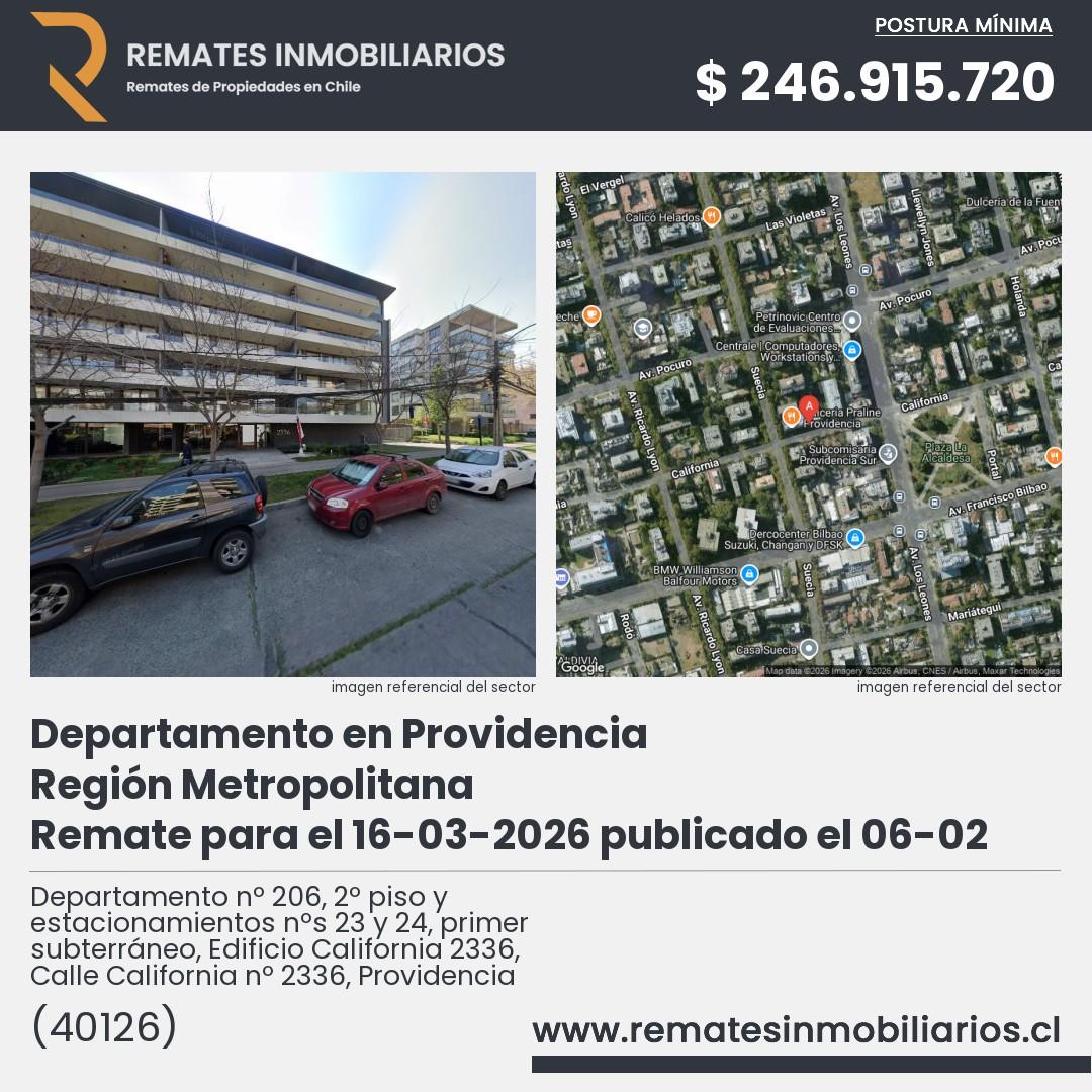 Imagen ficha Departamento nº 206, 2º piso y estacionamientos nºs 23 y 24, primer subterráneo, Edificio California 2336, Calle California nº 2336, Providencia